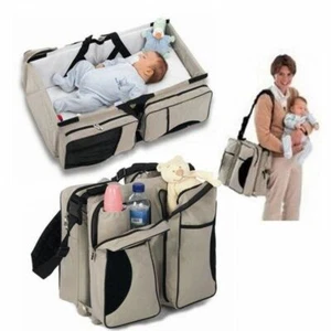 MULTIFUNCTIONAL MUMMY DIAPER MESSENGER/TOTE BAG - FOLDABLE BABY BED-BLUE - Picture 1 of 4