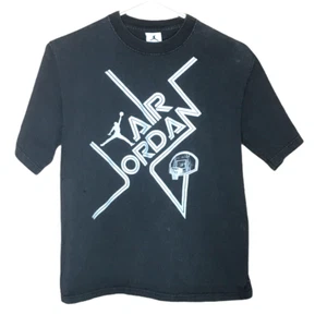 Air Jordan Youth Boys T- Shirt Size Medium Black Short Sleeve Silver Ball Hoop - Picture 1 of 5