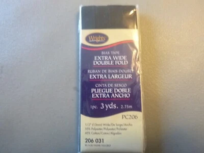 Cinta sesgada doble pliegue extra ancha Wrights - NUEVA - 117206031 - Negra - 2 paquetes Foto 1 de 3