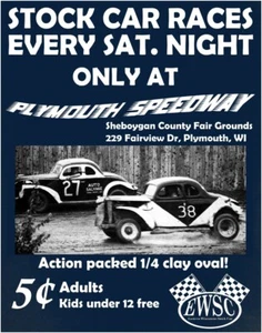 1950's Plymouth Wisconsin Speedway Stock Car Auto Races Poster Art Print - Picture 1 of 1