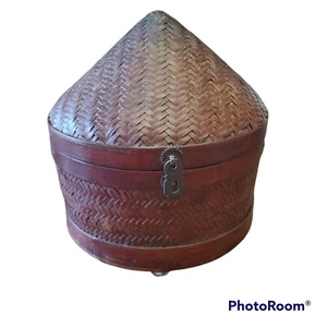 Vintage Chinese Hat/ storage box! bamboo wicker? - Picture 1 of 12