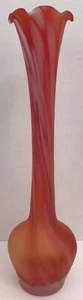 Vintage mundgeblasene rot und weiß Kunstglas Vase 12" gekräuselte Oberseite - Bild 1 von 10