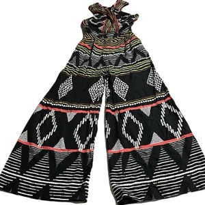 ANTHROPOLOGIE Elevenses Amapa Jumpsuit Black Tribal Print Wide Leg Size 2 - Picture 1 of 16