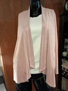 JOAN RIVERS Women's Pink Faux Suede Open Front Drape Cardigan w/Pockets-Size M - Picture 1 of 6