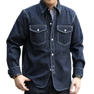 Herren Freizeit Streifen Denim Cargo Overshirt japanisch Urban Outdoor Utility Retro - Bild 1 von 39