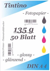 TINTINO Fotopapier 50 Blatt DIN A4 (ca. 210-297mm) 135g/m² glossy sehr dünn - Photo 1/1