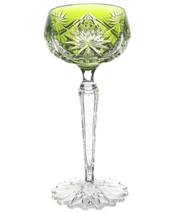 Val St Lambert Epinal hellgrün geschliffen auf klarem Kristall Weinkelch - Bild 1 von 6