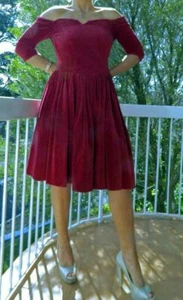 VINTAGE Rockabilly 1970s-80s Original  Cocktail Retro Glamour Velvet Dress - Picture 1 of 3