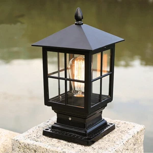 Modern Pillar LampGlass Outdoor Gate Post Light Black Garden Lantern Lighting - Picture 1 of 9