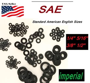 Black Nylon Washers 1/4 5/16" 3/8" 1/2" SAE Imperial Inch Plastic Flat Spacer   - Picture 1 of 3