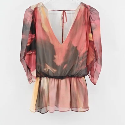 ALICE OLIVIA женщин шелк пеплум TopSize S фея причудливый розовый коричневый блузка - Изображение 1 из 4