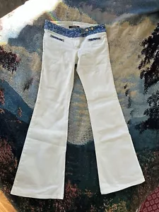 Roberto Cavalli Women’s White Blue Pattern Low Rise Flared Pants Size 40/XS - Picture 1 of 8