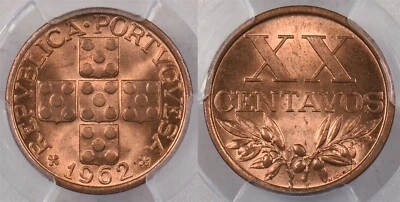 Portugal 1962 20 Centavos PCGS MS 65 RED PI0197 combine shipping - Image 1 of 4