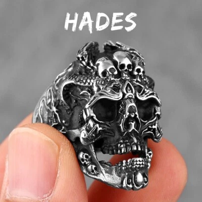 Domineering Hades Calavera Mal de Ojos Acero Inoxidable Hombres Anillos Punk Piedra Ojo Rojo Foto 1 de 4