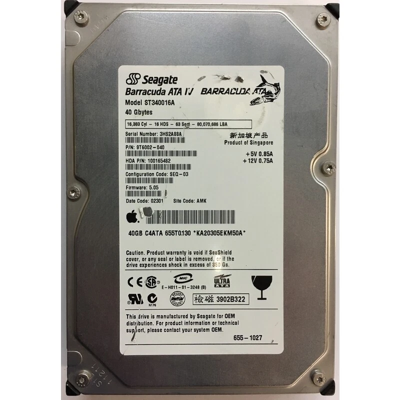 655T0130 - Apple 40GB 7200 RPM IDE 3.5" HDD - Image 1 of 1