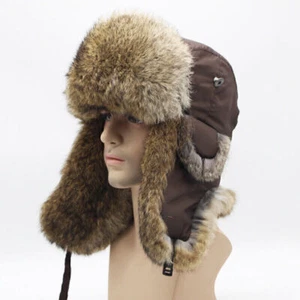 Real Rabbit Fur Ushanka Trapper Hat Earflap Ski Cap Russian Hunter Winter Warm - Picture 1 of 18