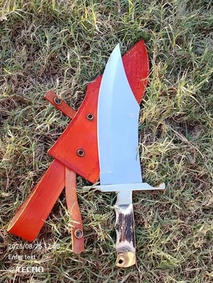 PK CUBIERTOS PERSONALIZADOS HECHOS A MANO ACERO INOXIDABLE CUCHILLO BOWIE CLIP DE LATÓN Y MANGO DE CIERVO Foto 1 de 4