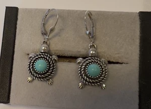 Carolyn Pollack 925 Silver Turtle Turquoise Dangle Earrings - Picture 1 of 7