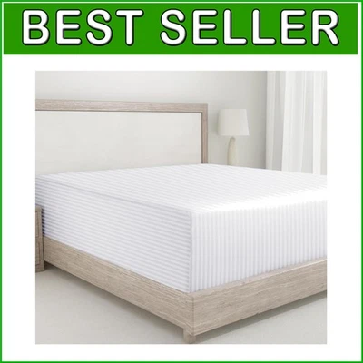 Sábana bajera King de lujo - Bolsillo profundo de 400 hilos en elegante blanco a rayas Foto 1 de 4