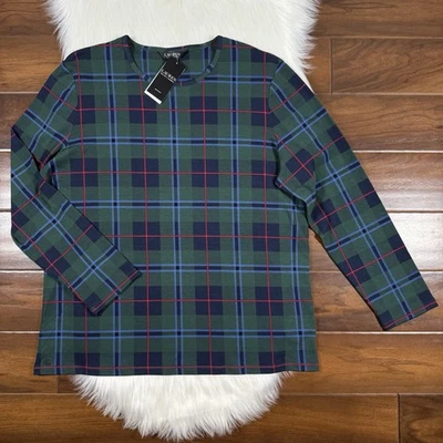 Lauren Ralph Lauren Size 2X Green Plaid Stretch Cotton Long Sleeve Shirt Top - Image 1 of 4