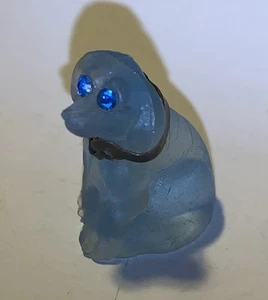 1930s Antique Czech Blue Glass Dog Cracker Jack Charm w Collar Crystal Eyes Pup - Picture 1 of 12