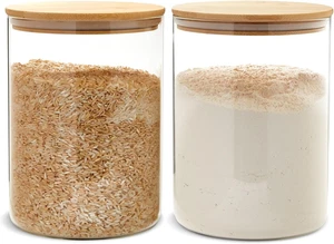 Flour Sugar Storage Containers - 2-Pack, 100 oz, Clear Glass Jars - Airtight Pan - Picture 1 of 12
