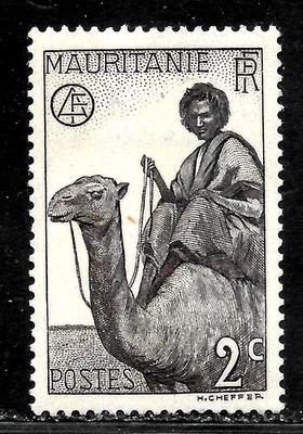 HICK GIRL-OLD MINT  FRENCH-MAURITANIA SC#76  CAMEL RIDER       X6285 - Image 1 of 2