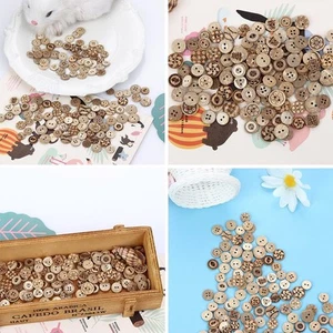 2 Holes Handmade Clothes Scrapbooking Sewing Flower Pattern Wooden Buttons - Picture 1 of 12