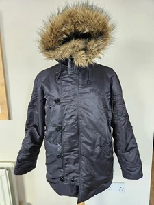 Alpha Industries Black N3B Extreme Cold Weather Parka XS Hooded Pockets Logo Zip - Picture 1 of 24