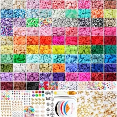 15000PCS Beads Bracelet Making Kit Round Flat Beads Polymer Set DIY Kit Gift - Image 1 of 4