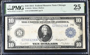 $10 1914 FRN Chicago Fr#931b White Mellon Very Fine 25 PMG - Picture 1 of 2