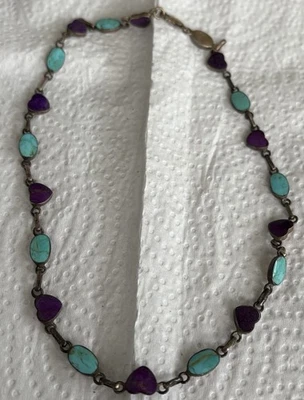 Collar Eslabón Corazón Esterlina Azul/Púrpura Esmalte Cierre Garra Langosta Foto 1 de 4