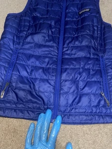 Patagonia Nano Puff ultraleichte gefütterte Weste durchgehender Reißverschluss blau Damengröße Small - Bild 1 von 7