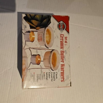 Juego de 2 calentadores de mantequilla Norpro vintage en caja Ramekins blancos nuevos Foto 1 de 4
