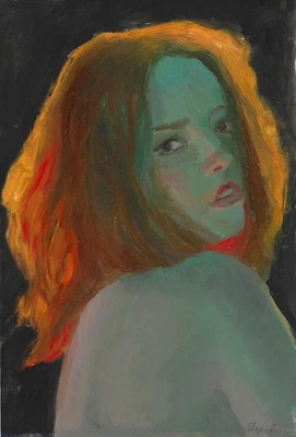 original painting 20 x 30 cm 7DrM artwork oil paints modern female portrait - Image 1 of 3