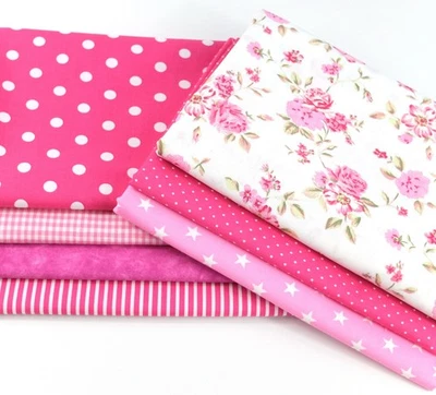 Stoffpaket  ROSEN PINK  Streifen Karo   Baumwolle  7 x 25 x 150/160  ÖkoTex 100 - Bild 1 von 4