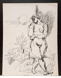 LISTED AMERICAN ELIJAH SILVERMAN Sd ORIG PEN & INK NUDE WOMAN ESTATE FRESH! - Picture 1 of 9