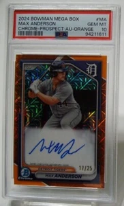 Gem 2024 Bowman Mega Chrome Prospect Orange /25 MAX ANDERSON Autograph PSA 10 - Picture 1 of 4