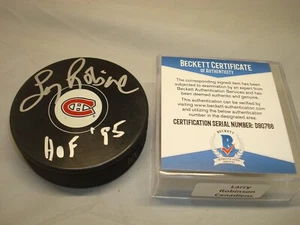 Larry Robinson Signed Montreal Canadiens Hockey Puck HOF 95 Beckett BAS COA 1D - Picture 1 of 3
