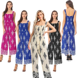 Womens Loungewear Summer Jumpsuit Daily Wear Rompers Gifts Print Overall Sling - Picture 1 of 6