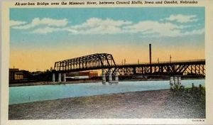 Ak-Sar-Ben Bridge Postcard-Iowa-Nebraska-Missouri River-c1930-Curteich-Unposted - Picture 1 of 5