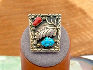 Vintage Bennie Bowekaty Sterling Silver Turquoise and Coral Bolo--1112.25 - Picture 1 of 7