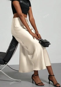 Glänzender Satinrock Rock Maxirock Skirt creme weiß 40 L Satin champagner - Bild 1 von 5