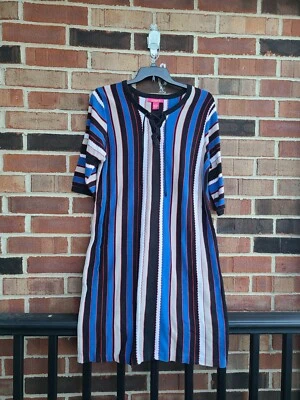 Vestido Suéter Catherine Malandrino Rayas Detalle Con Cordones Escote Talla 1X Foto 1 de 4