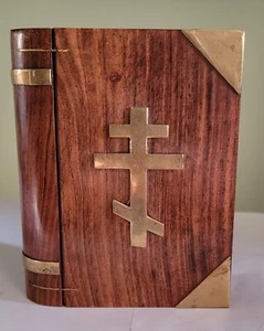 Vintage Small Wooden Book-Shaped Box with Brass Accents - Picture 1 of 9