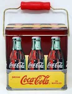 1999 Coca Cola Collectors Tin - 6 Bottle Carry Tin With Wooden Handle - Picture 1 of 5
