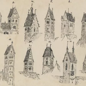Torres de iglesias Eichstätt vista histórica Baviera Seidl dibujo a tinta alrededor de 1900 - Imagen 1 de 3