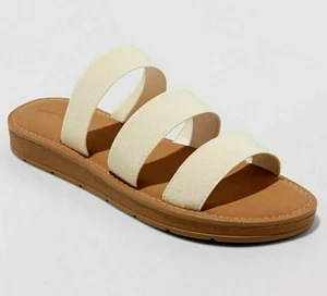 DAMEN-SANDALE CREMEFARBEN DREIFACH RIEMEN EDEN FLEX FIT SLIDE UNIVERSALFADEN - Bild 1 von 3