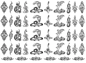 Flower Art 46 pcs 1 Inch Black Fused Glass Decals - Picture 1 of 1