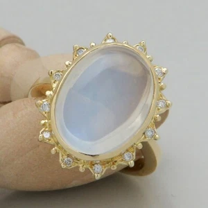 Ring Gold ca. 0,12ct TW-vsi Brillant + Mondstein Besatz 750/18K Gelbgold Gr. 54 - Bild 1 von 5